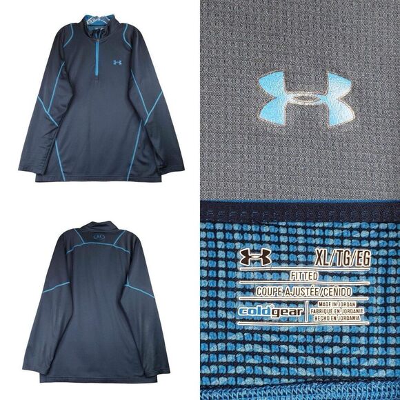 Under Armour UA Cold Gear Quarter Zip Pullover Blue Men's Size XL Fitted - Picture 1 of 8